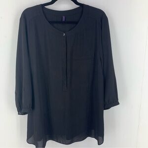 NYDJ Womens 2X‎ Popover Top Blouse Flowy Black Professional Causal Lightweight